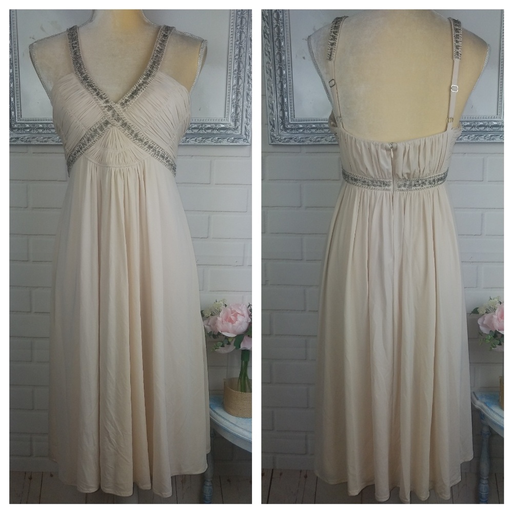 BCBGMaxAzria Cream Dress with Silver Accents